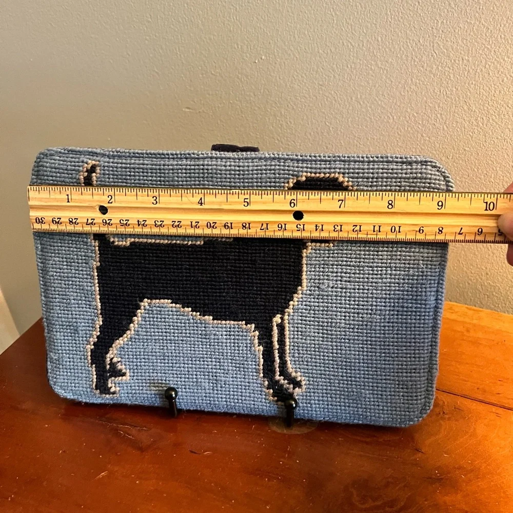 Lands End needle point ipad case blue with a dog